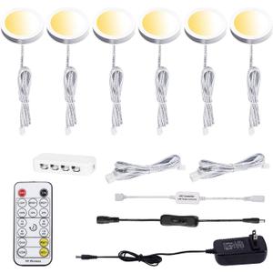 AIBOO Under Cabinet LED Puck Lights CCT Light Color Temperature Adjustable Warm+White Double Color with Dimmable RF Remote Controller for Kitchen Closet Ambiance Holiday Lighting (6 Lights, 18W)