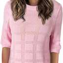Dokotoo Women's Casual Short Sleeve Loose Tunic Tops Lightweight Crochet Knit Summer Sweaters Blouses (Pink, XL)