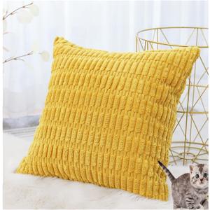 Throw Pillow Covers Cases with Zipper Black Gray Protectors Christmas Soft Boho Chenille Stripe Pillowcases(Yellow,50x50 cm 20x20 in)