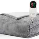 HomeMate Heated Blanket Electric Throw - 50"x60" Heating Blanket Throw 1/2/4/6/8 Hours Auto-Off 10 Heat Levels Blanket Over-Heat Protection Soft Flannel Sherpa Heater ETL Certification (50 Inch x 60 Inch, Light Grey (Striped))