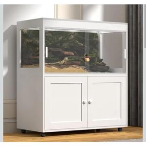 Reptile Terrarium Tank with Storage Cabinet – 60 Gallon Enclosure with Sliding Doors, Mesh Lid, Lock, and Wheels – Snake & Lizard Habitat Stand for Indoor Use