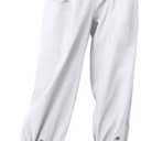 Cotton Casual Capri for Women Elastic High Waisted Loose Lantern Tapered Harem Pants with Pockets (White, M)