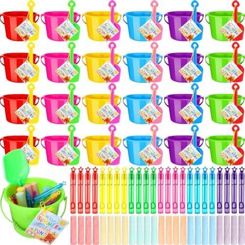 Chivao 120 Pcs Pool Beach Party Favors Summer Gift Bulk Include Sand Bucket Beach Shovels Bubble Wands Sidewalk Chalks End of Year Gifts from Teachers Summer Party Favor Classroom Activities Prizes