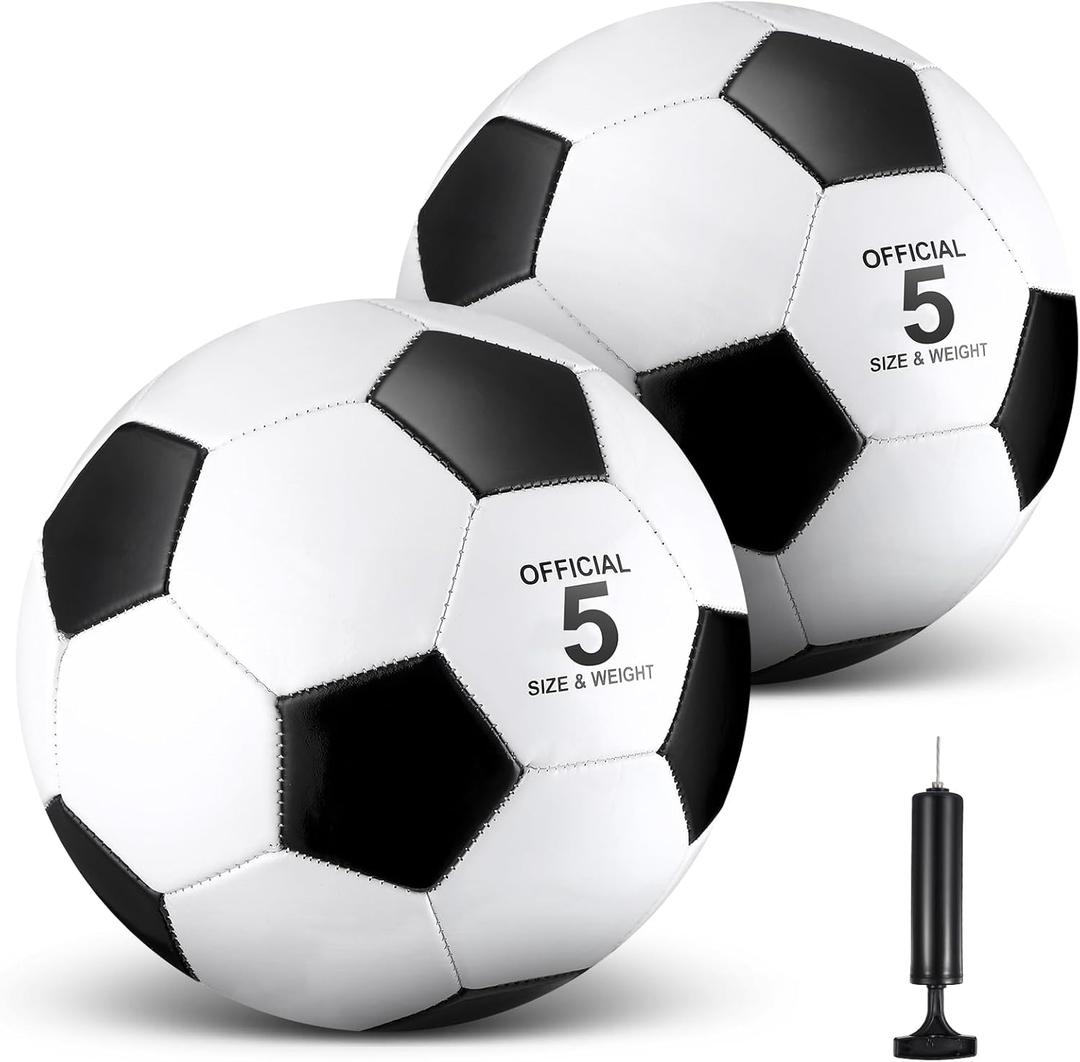 HyDren 2 Pcs Soccer Balls with Pump Official Size Soccer Ball for Game Training Back to School Indoor Outdoor Sport Gift for Child Youth Adult (Simple Style)