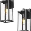 Outdoor Wall Light with Clear Glass, Anti-Rust Exterior Wall Sconce, Weather Resistant Outdoor Lantern, Exterior Lighting for Porch, Patio, Garage, Entryway (Black, 15.5" Height-2 Pack)