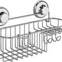 HASKO Shower Caddy Suction Cup, Shower Shelf with Soap Dish and Hooks Organizer, Suction Bathroom Shelf for Storage, Wall Mounted Basket (Polished Stainless Steel SS304)