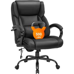Big and Tall Office Chair 500lb Wide Seat Desk Chair with Lumbar Support Armrest Swivel Rolling High Back PU Leather Computer Chair Massage Adjustable Ergonomic Task Chair for Adults Women(Black)
