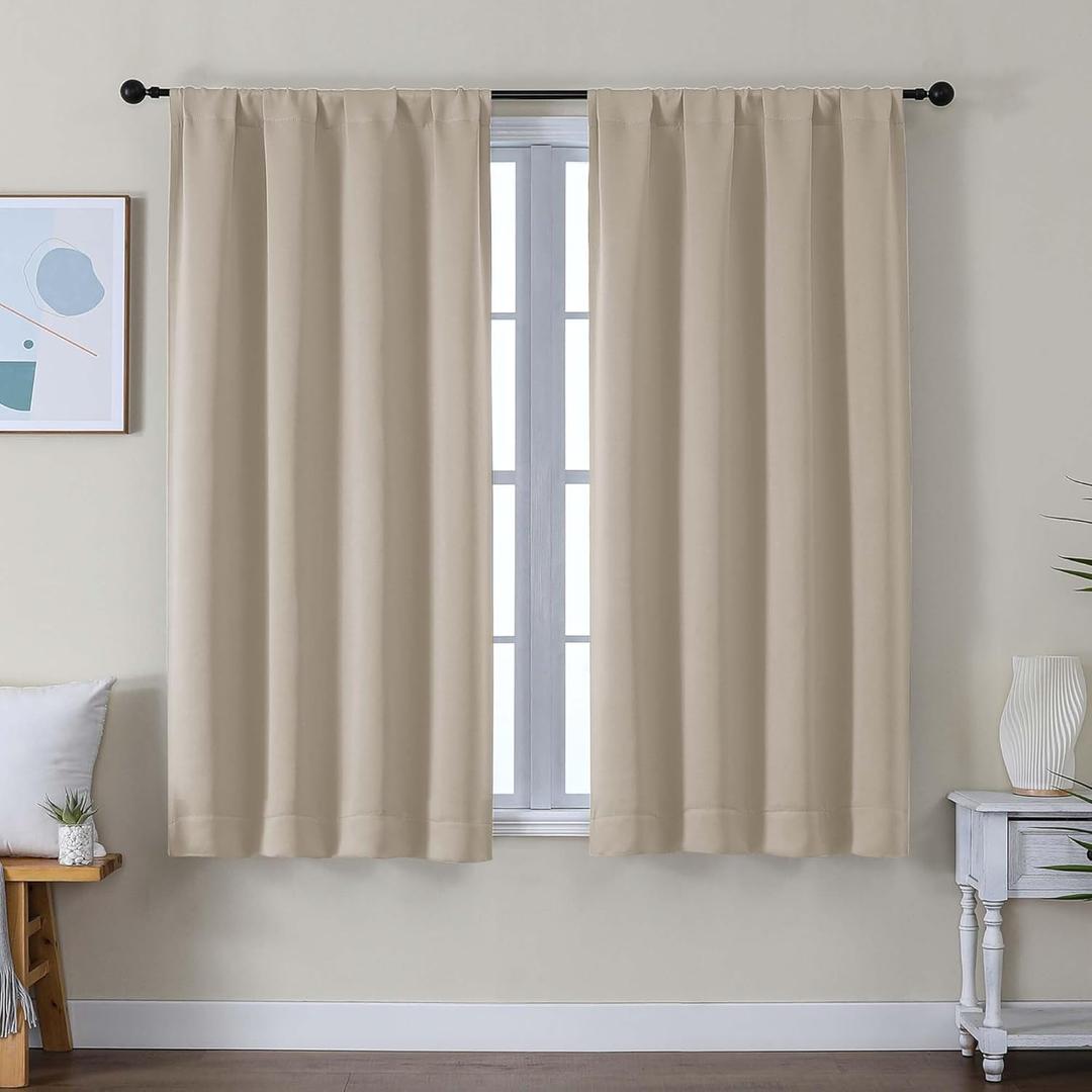 Simplebrand Ava Biscotti Beige Short Blackout Curtains for Bedroom 54 Inches Long 2 Panels Set, Solid Thermal Insulated, Energy Saving Window Treatment Curtains Blackout Drapes, W40 x L54 Inch