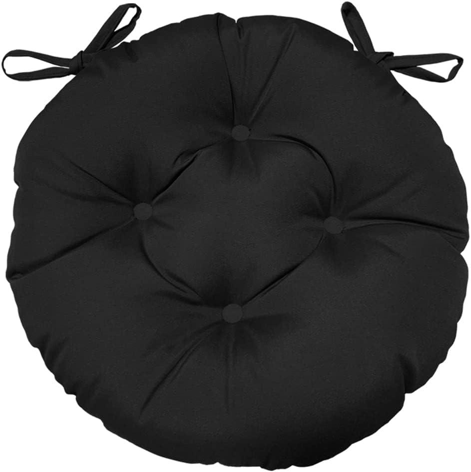 GUEGLSA Tufted Outdoor Bistro Chair Cushion, Waterproof Round Seat Cushion 15 inch, High UV Resistant Bistro Cushion for Patio Chair, (Black,1 Pcs)