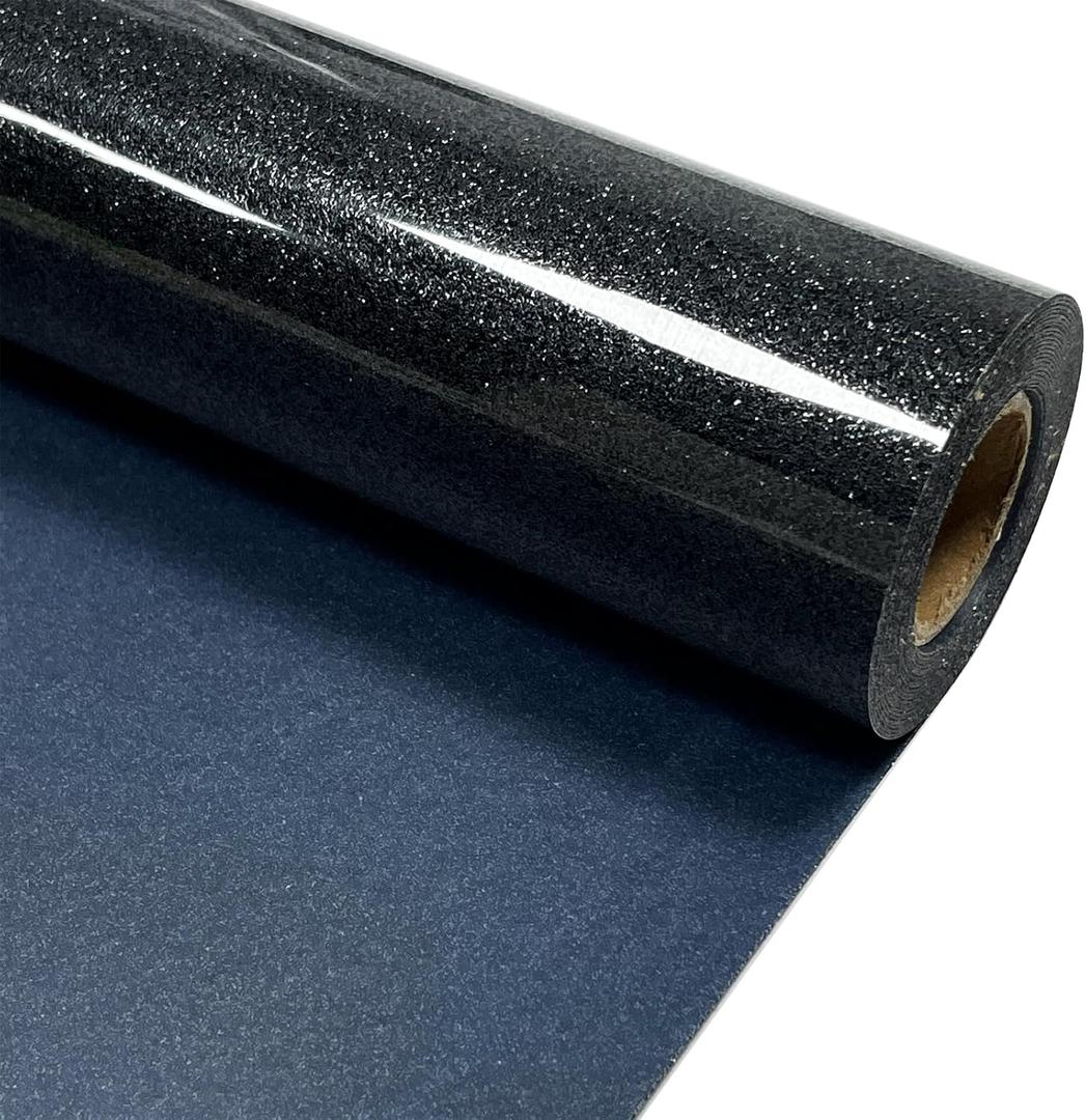Black Glitter Heat Transfer Vinyl 12" x 8 ft HTV for Shirts, Glitter HTV for All Cutter Machine - Easy to Cut & Weed for Heat Vinyl Design (Black)