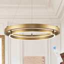 LED 2 Ring Brass Gold Chandelier Dimmable Up Down Light Chandelier Modern Round Chandeliers Light Circular Chandeliers for Foyer Dining Room Entry Bedroom Office Living Room