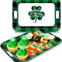 gisgfim 2Pcs St. Patrick's Day Serving Trays with Handle 16 x 11 Inch Large Melamine Rectangular Buffalo Plaid Serving Platter Tray Lucky Shamrock Melamine Dishes for Serving Food Outdoor Party