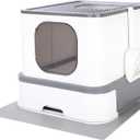 RIZZARI Cat Litter Box Stainless Steel Top-Entry : Leak-Proof Enclosed Design Reduces Odor, for Indoor Cats & Owners (Dark Gray)