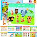 Spanish & English Bilingual Montessori Book for Toddlers 2-4 3-5, Pre-Assembled Reusable Sticker Activities Toy for Kids to Learn Spanish - Speech Therapy Travel Girls Boys Gifts - Juguetes Para Nias (White-green Packaging Gift Box)