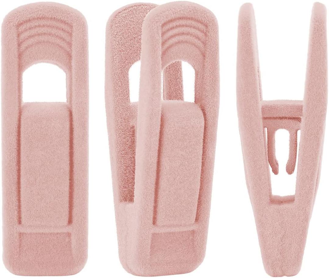 Trgowaul Light Pink Velvet Hangers Clips, Pant Hangers Velvet Clips, Strong Finger Clips Perfect for Thin Velvet Hangers Suit Skirt Pant Clothes Velvet Hangers, Velvet Baby Hangers Clips (40pc)