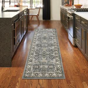 SUPERIOR Elegant Lille Collection Area Rug, 8mm Pile Height with Jute Backing, Beautiful Chic Bordered Rug Design, Anti-Static, Water-Repellent Rugs - 2ft 7in x 8ft , Cream
