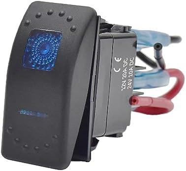 2 x Garfour 12V5A Waterproof Blue LED Rocker Switch 5pin with Pattern Sticker for Motorcycle, Boat, Off-Road Vehicle, Modified Car