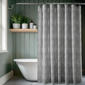 2 x HPD Half Price Drapes Blossom Printed Shower Curtain 71 Inches Long with 12 Hooks (1 Panel), Machine Washable Shower Curtains for Bathroom, 70W x 71L, Drizzle Grey