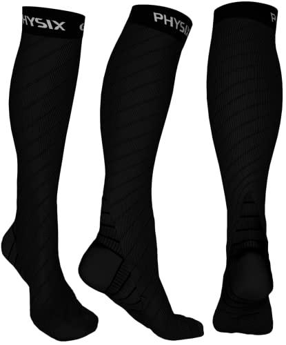 Physix Gear Compression Socks - Best Men & Womens Compression Socks for Circulation, Running, Nurses, Athletic Use Sock Compression, Blood Pressure Socks, Calcetines de Compresion, All, Black, XXL