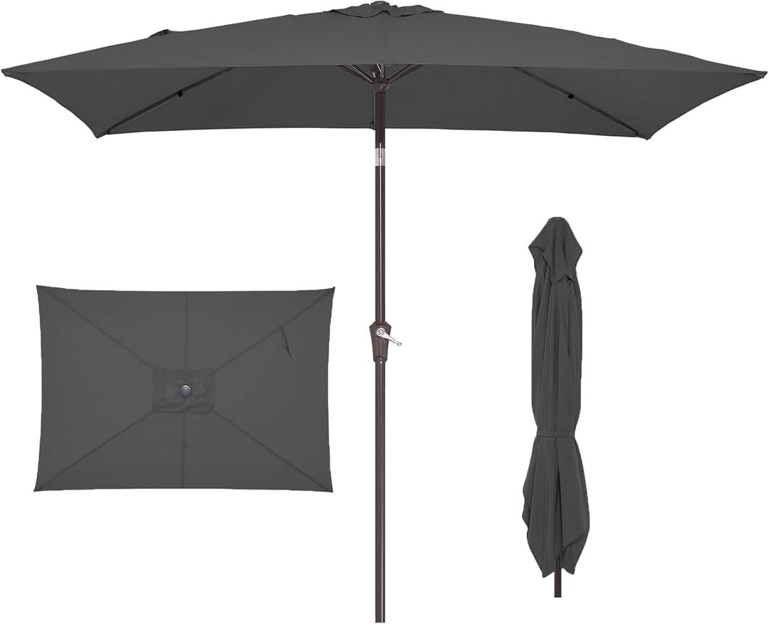 JEAREY 6.5x10 ft Rectangular Patio Umbrellas Rectangle Outdoor Umbrella with Push Button Tilt and Crank, Market Table Umbrella 6 Sturdy Ribs UV Protection for Poolside Garden Backyard Deck, Gray