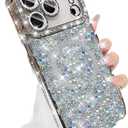 Magnetic Glitter Case for iPhone 17 Pro Max, Compatible with Magsafe Luxury Glitter Sparkly Rhinestone Diamonds Soft TPU Shockproof Slim Cover Girly Women Case for iPhone 17 Pro Max, Silver