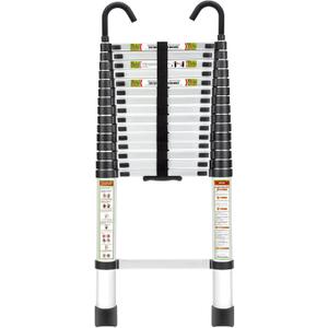 RIKADE Telescopic Ladder, 20.3 ft Aluminum Telescoping Ladder with Stable Hook and Non-Slip Feet, Portable Extension Ladder for Household and Outdoor Working, Max Load 330 lb, Aluminum
