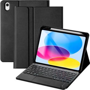 for iPad A16 11th 10th Generation Case with Keyboard, Multi-Touch Trackpad, 7 Color Backlit Detachable Keyboard, Folio Cover with Pencil Holder for iPad 11th 2025/ 10th Gen 10.9" 2022 (Black)