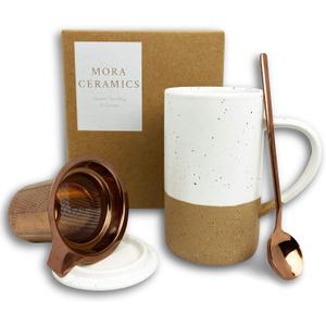 Mora 12oz Ceramic Tea Cup with Infuser, Spoon, Lid - Microwave & Dishwasher Safe