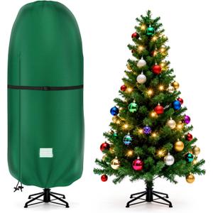 Christmas Tree Cover - 420D Waterproof Oxford Cloth Storage Bag for 4-8 FT Christmas Trees, Metal Zipper & Adjustable Straps (92" H x 55" W)