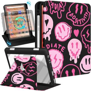 Kidcube for Kindle Fire HD 10/10 Plus Tablet Case - 13th/11th Generation (2023/2021) 10.1" Women Girls Teen Cute Fun Cool Design Rotating Stand Pencil Holder Folio Cases for Amazon Fire HD 10/10 Plus (2-Pink Face)