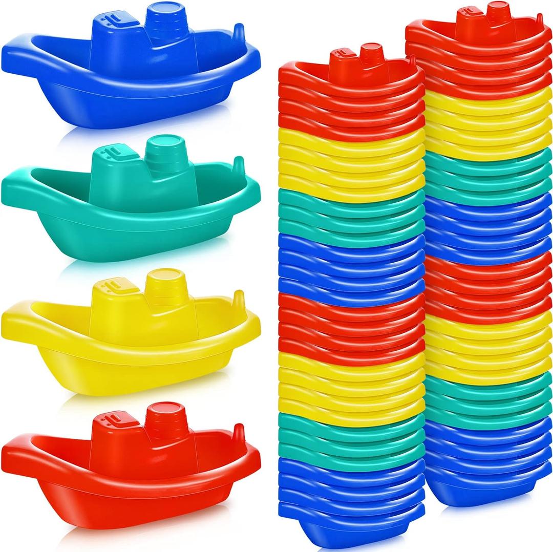 Woanger 60 Pcs Little Boat Bath Toys Stackable Floating Plastic Toys for Baby and Toddler Summer Pool and Bathtub Party, Vibrant, 4 Colors (Colorful)
