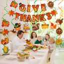 2 x Thanksgiving Decorations Hanging Swirl Pendant & Hanging Give Thanks Banner for Indoor Home Fall Party Decorations Thanksgiving Decor Office Classroom School Decor