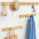 Forbena Natural Wood Coat Rack Wall Mount Set of 4, Wooden Wall Hooks for Bathroom Towels, Vertical Coat Hanger for Kids Room, Boys Girls Bedroom, Office, Entryway Keys Hats and Shoes -16 Hooks