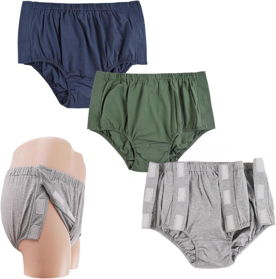 3 Pack Cotton Post Surgery Underwear for Women, Disabled Adaptive, Tear Away Briefs, Reusable Incontinence Underpants (Brown, XL)