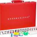 Large 1.5" American Mahjong Set with Red Leather Case,166 Quality Tiles,Jade White/Antique Ivory Luxury Game for Family Nights/Collector Gifts (Racks and Pushers not Included) (Jade White)