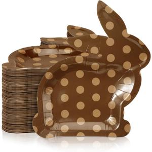 Bokon 100 Pcs Easter Paper Plates Disposable Bunny Shaped Plates Brown Rabbit Easter Party Tableware for Spring Holiday Dining Kitchen Party Supplies
