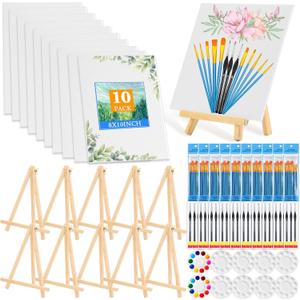160 Pack Canvas with Easel Miniature Painting Kit with Wooden Easel and Blank Canvas Boards, Detail Paint Brushes Set for Kids Adults Couples Paint Party Supplies Paint and Sip Date Night Kits