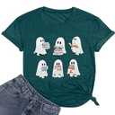 Halloween Teacher Shirts for Women Reading Books T-Shirt Funny Teacher Librarian Halloween Party Tee Tops Dark Green S