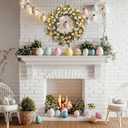 20 Inch Easter Wreaths for Front Door with White Daisy Colorful Eggs Pearl Berries and Green Leaves Egg Wreath for Window Porch Elegant Floral Home and Wall Decorations