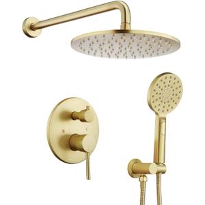 Tohlar Gold Shower Faucet System, High Pressure 10 Inches Rain Shower Head and 3-Setting handheld Spray Combo, Wall Mounted Shower Head and Handle Set, Valve Body and Trim Included