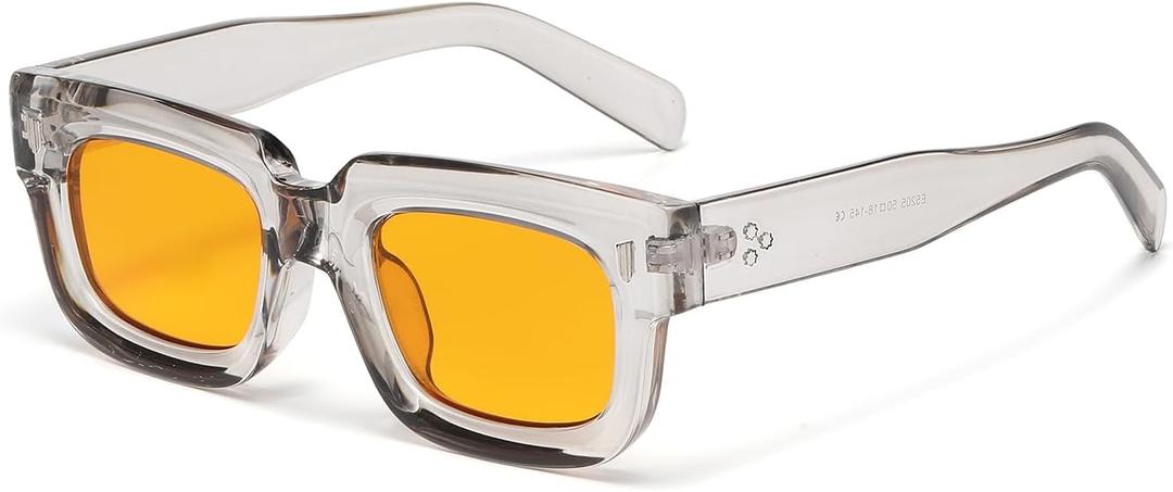 HJSTES Thick Square Sunglasses for Men Women Chunky Rectangle Frame Retro Designer Shades UV400 Protection