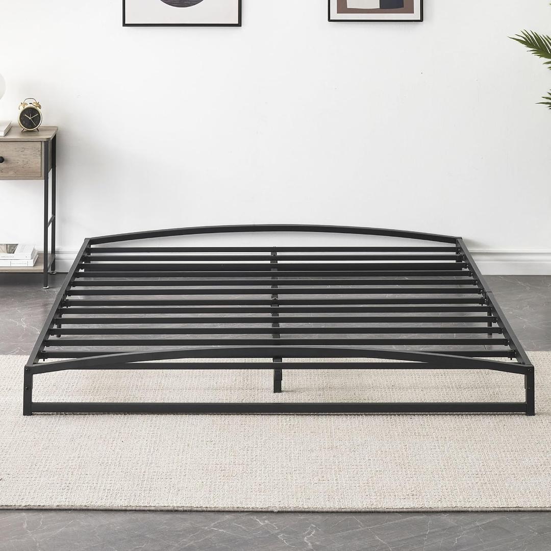 GAOMON Low Bed Frame Queen Size, 6 Inch Heavy Duty Metal Platform Queen Bed Frame with Arch Design, Easy Assembly, Strong Bearing Capacity, Under Bed Storage, No Box Spring Needed - Black