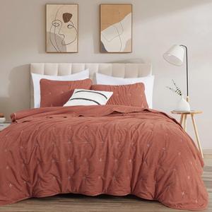 Chezmoi Collection Corduroy Queen Quilt Set Terracotta, 3-Piece Luxury Soft Cross Stitch Polyester Corduory Lightweight Bedspread, 1 Quilt 90 in x 94 in and 2 Pillow Shams 20 in x 26 in