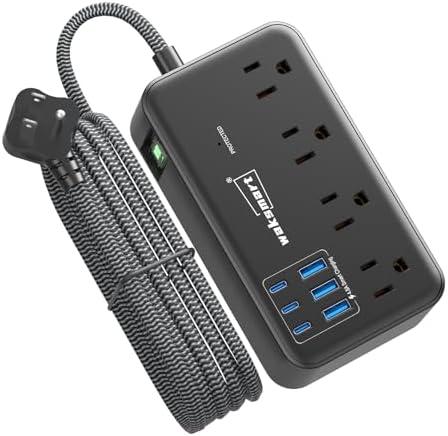 Waksmart Surge Protector Power Strip (2800J), 8 AC Outlets with 6 USB Ports 4.8A/24W Charging Station for iPhone 15 Series, 5ft Flat Extension Cord, Wall Mount for Home, Travel, Office