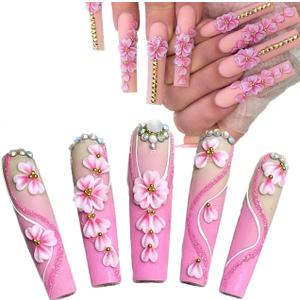 Set 20Pcs Pink Heart 3D Flowers for Nails, Handmade 3D Acrylic Flowers for Valentine - Wedding Nails, Flower Nail Made by Acrylic Powder Design Deco Nail Art Women Girls (15 Pink Heart 2#)