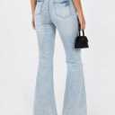 EMMIOL Flare Jeans for Women Trendy, Mid-High Waist Bootcut Bell Bottom Jeans, Stretchy Denim Y2K Pants with Pockets (Blue)