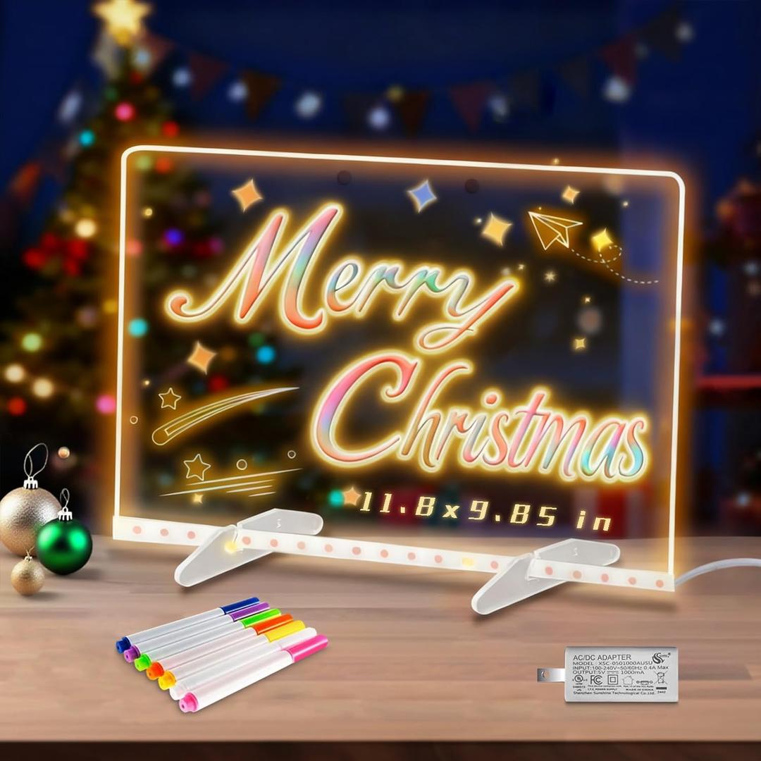 LED Drawing Board for Kids, Light Up LED Drawing Board with Colors, Magic Drawing Tablet with 2 Triangular Stand 7 Colored Pens Christmas & Birthday Gifts for Girls Boys(11.8X9.85in)