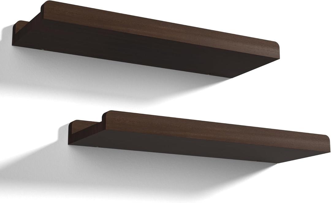 Love-KANKEI Floating Shelves Wall Mounted Set of 2, 17 Inch Rustic Wood Wall Shelves for Storage, Bedroom Living Room Bathroom Kitchen Office and More Dark Walnut