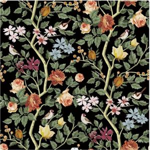 Abyssaly Black Floral Peel and Stick Wallpaper Vintage, Removable Flower Bird Contact Paper for Wall Furniture, Vinyl Self Adhesive Decorative Wallpaper for Cabinets Shelves Drawer 17.7 in X 118 in