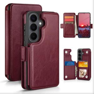 RingPi Designed for Samsung Galaxy S26 Case Wallet with Card Holder,[Full Front & Back Protection][Magnetic Clasp Cover][RFID Blocking Leather] Shockproof, Unisex Case for Samsung S26, Wine Red